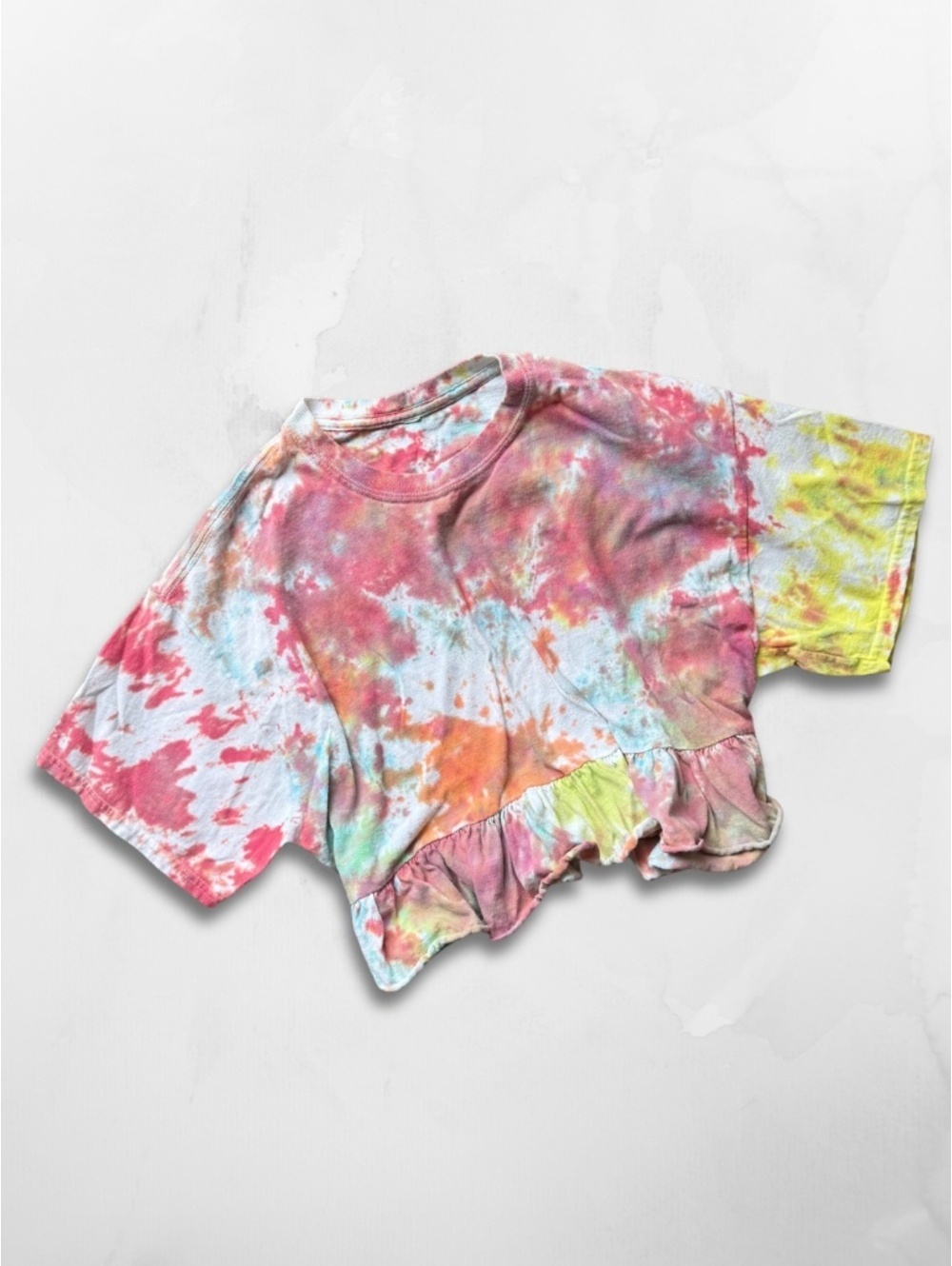 🌈 4 for $40 🌈 Tie-Dye Ruffle Crop Top, Pastel Multicolor, Boxy Fit, Size S